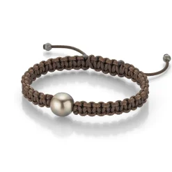 Gellner Herre|Armbånd>Armbånd, Brun Makramé med Tahitiperle