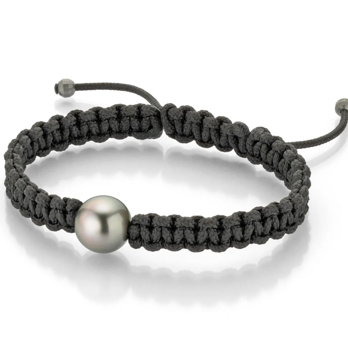 Gellner Herre|Armbånd>Armbånd, Sort Makramé med Tahitiperle