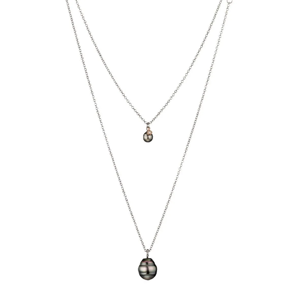 Gellner Halssmykker>Kjede, Dobbel Tahitiperle og diamant 0,46 ct
