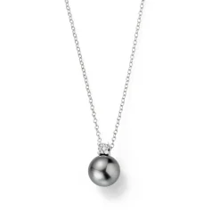 Gellner Halssmykker>Kjede, Tahitiperle 9-10 mm og diamant 0,12 ct