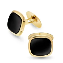 David-Andersen Herre>Mansjettknapper, Onyx gult gull