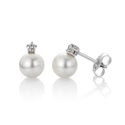 David-Andersen Ørepynt>Ørepynt, Akoyaperler 7-7,5 mm og diamanter 0,08 ct