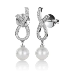 David-Andersen Ørepynt>Ørepynt, Akoyaperler 7,5-8 mm og diamanter 0,37 ct