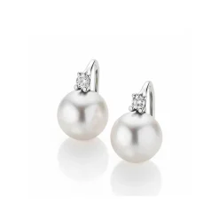Gellner Ørepynt>Ørepynt, Sydhavsperler 9-10 mm og diamanter 0,12 ct