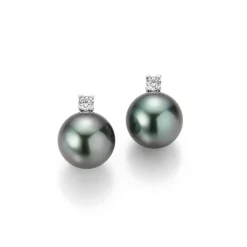 Gellner Ørepynt>Ørepynt, Tahitiperler 11-12 mm og diamanter 0,18 ct