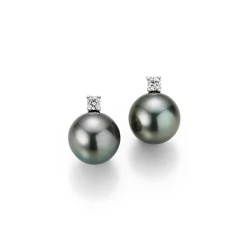 Gellner Ørepynt>Ørepynt, Tahitiperler 9-10 mm og diamanter 0,12 ct