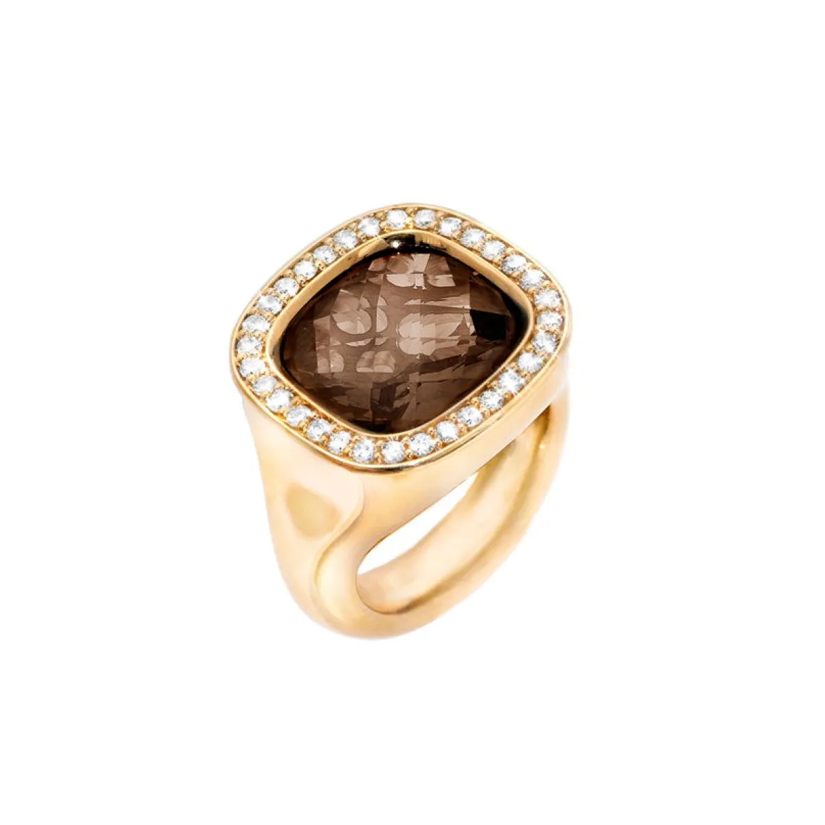 OLE LYNGGAARD COPENHAGEN Ringer>Ring, Cushion Røkkvarts med diamantkant