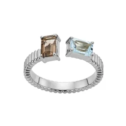 David-Andersen Ringer>Ring, D-A Deco Røkkvarts og Sky Blue topas sølv